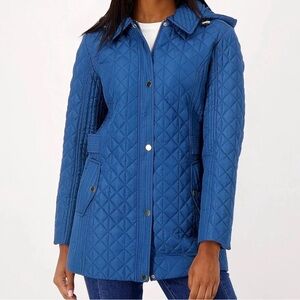 Isaac Mizrahi Live! Quilted Coat Zip/Snap Pockets Hood Deep Sea Blue Size Large